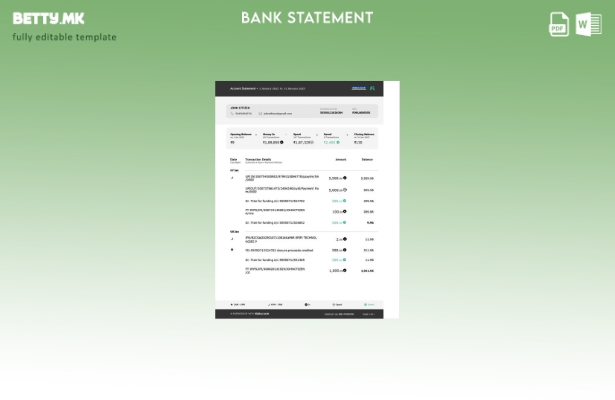 модерен стил Индија Федерална извод од банкарска сметка шаблон верзија збор
